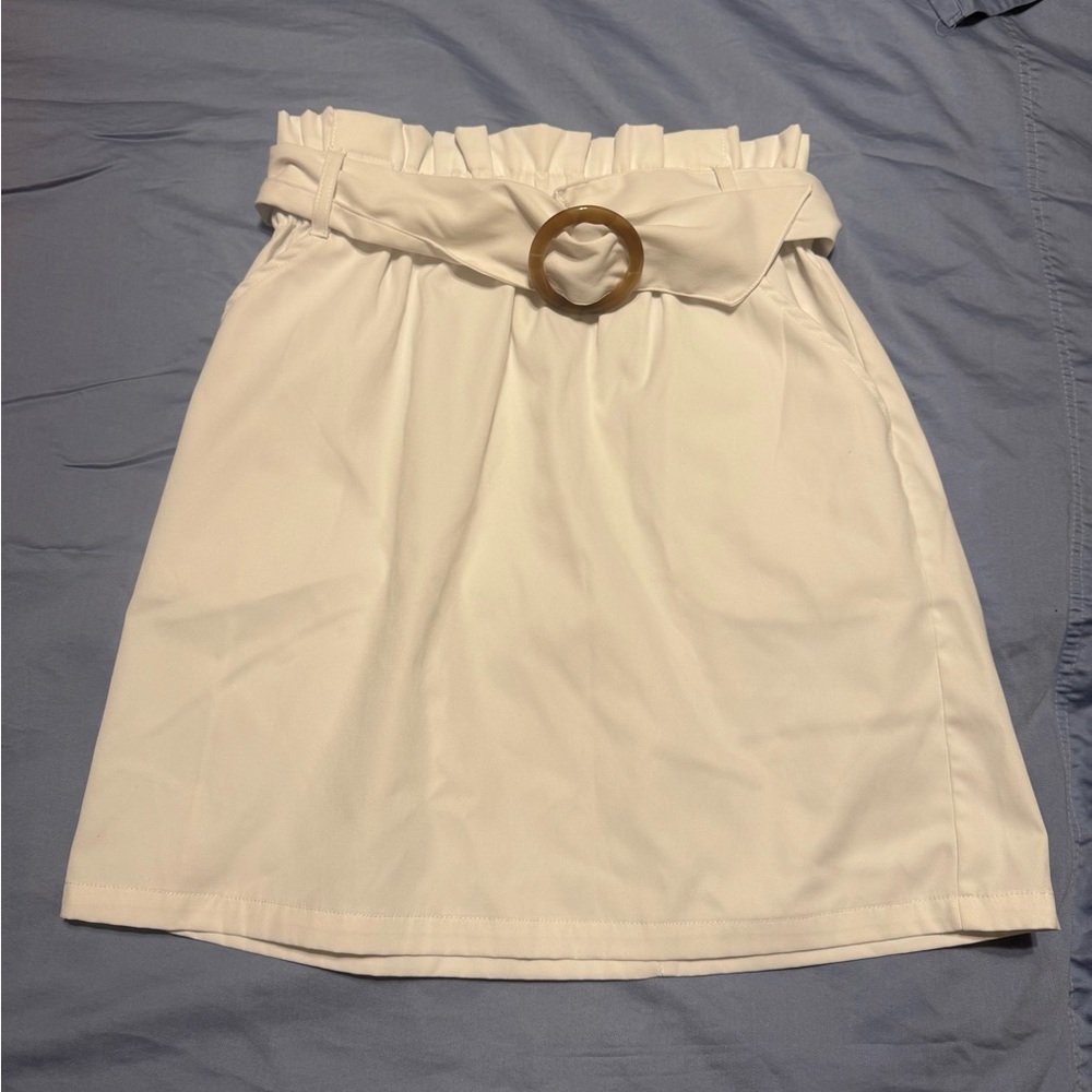 Style Link Miami White Ruched Tie Front Mini Skirt